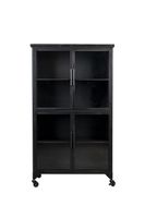 vitrina alta de acero y madera negra con ruedas