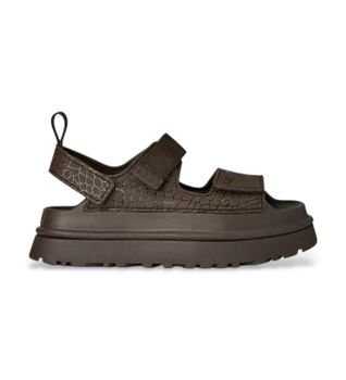 UGG para mujer. 1175311 Sandalias de piel GoldenGlow Embossed marrón (41), 3 a 5cm, Velcro, Casual