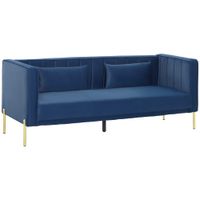homcom sofa de 3 plazas con tapizado aterciopelado estructura reforzada y patas doradas para salon 1945x76x76 cm azul marino