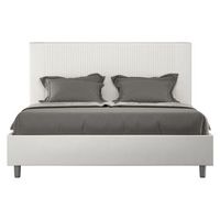 cama moderna con cabecero de rayas verticales acolchado en simil piel bazen-color blanco-ropa de cama 140x190 cm-opcion con base y caja