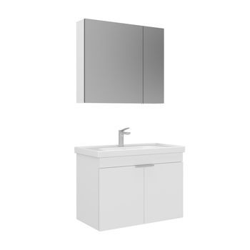 Conjunto De Mueble Con Lavabo Y Espejo (2 Piezas)  - 80 X 45 X 58 Cm - Blanco Mate