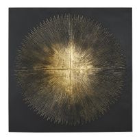 decoracion de pared en acero negro con relieves dorados 90x90 cm