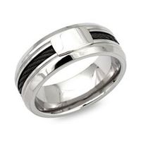 anillo moderno de acero inoxidable con cable de acero negro