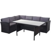juego completo de muebles de jardin terraza balcon veranda en polirratan negro cojin gris oscuro 040004193