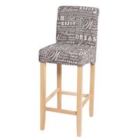 taburete de bar silla alta de bar gris estampado de letras tela patas de madera clara 040001238