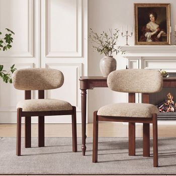 Set De 2 Sillas De Comedor De Chenilla Madera Maciza 53.3x50.8x78.7cm Camello