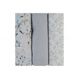 Juego de pañales de muselina 3 uds 75x75 cm Dreamy Fields Gris