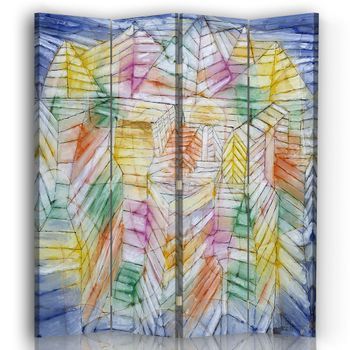 Legendarte - Biombo Theater Mountain Construction - Paul Klee - Separador De Ambientes Para Interiores Cm. 145x170 (4 Paneles)