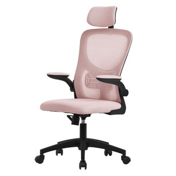 Silla de oficina color rosa ergonómico de rejilla regulable giratoria