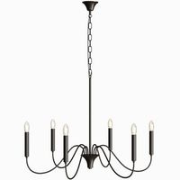 lampara colgante de metal estilo candelabro negro mate  6 brazos - lumella negro
