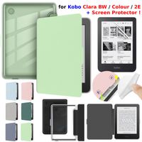 funda de cuero pu para kobo clara bw clara colour y 2e con cubierta trasera de acrilico transparente y protector de pantalla funcion de auto encendidoapagado cierre magnetico funda para lector