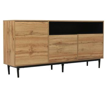 Aparador moderno de madera con 3 puertas, 1 nicho y estantes 160x35x76 cm