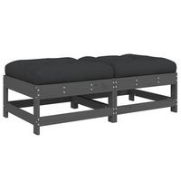 2 piezas taburetes de jardin  otomana de jardin  reposapies de jardin con cojines madera maciza pino gris