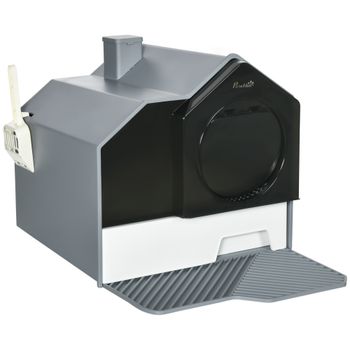 PawHut Arenero Cerrado para Gatos con Bandeja y Pala Extraíbles Filtro Desodorizante 47x45x42 cm Diseño Moderno Gris   Aosom España