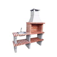 bbq xl-art - barbacoa con fregadero construido con ladrillo y cemento refractario con laterales de ladrillo - 153x52x196cm