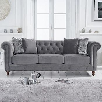 Milano Chesterfield Grey Velvet 3 Seater Sofa