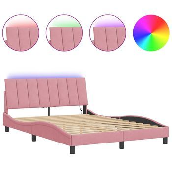 Estructura De Cama Con Luces Led Terciopelo Rosa 120x200 Cm