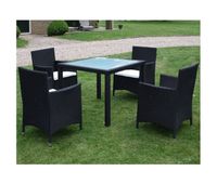 set comedor de jardin 5 piezas y cojines ratan sintetico negro vidaxl