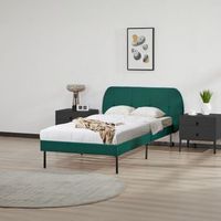 cama tapizada porvoo con cabecero somier terciopelo 90x200cm - verde oscuro encasa