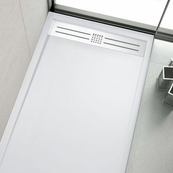 Plato De Ducha Resina Elite Blanco  80x110cm Rejilla Inox