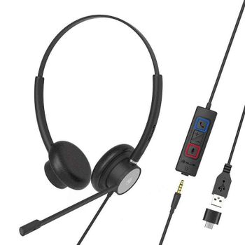 Auriculares Tellur Voice 420 con cable USB-C y jack 3,5 mm para llamadas y audio negro