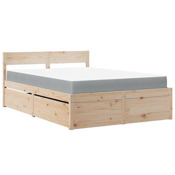 Cama Con Cajones Y Colchón Madera Maciza De Pino 120x190 Cm
