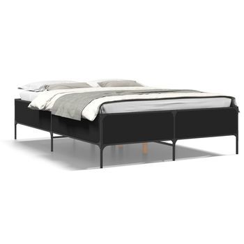 Estructura De Cama Madera De Ingeniería Y Metal Negro 160x200cm Vidaxl