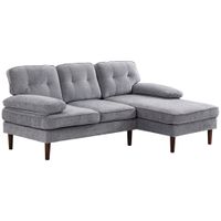 homcom sofa esquinero de 3 plazas tapizado en chenilla en forma de l con patas de madera y reposabrazos 215x142x88 cm gris