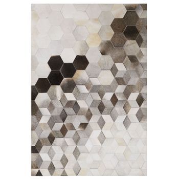 Alfombra De Piel De Vaca Gris 160 X 230 Cm Estilo Patchwork Patrón Geométrico Sason