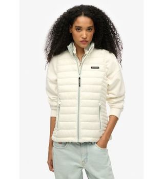 Superdry para mujer. W5011892A Chaleco acolchado Fuji Lite blanco (S), Casual, Nylon