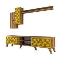 mueble tv con estante class s amarillo nogal