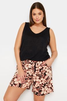 Yours Bermudas Negras De Flores Marrones, Mujer Curvy Y Tallas Grandes, Yours