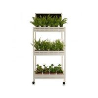 carro de madera con 3 estantes y pizarra en color blanco ideal para organizar flores plantas verdes hierbas jarrones