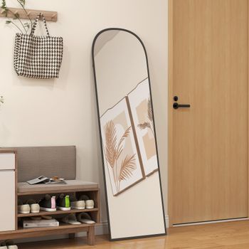 Espejo De Pie De Aluminio Vidrio Templado Homcom 60x1,5x165 Cm Negro