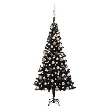 Árbol De Navidad Preiluminado Con Luces Y Bolas Negro 150 Cm Vidaxl