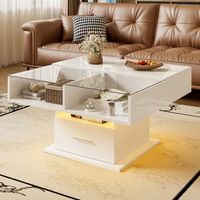 mesa de centro elevable blanca con led 78 x 78 cm y altura hasta 595 cm