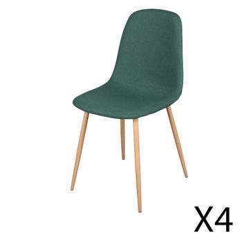 Lote De 4 Sillas En Tela Verde Con Patas De Metal Efecto Madera – Dimensiones 45x87x54 Cm, Altura Del Asiento 49 Cm – Nordica