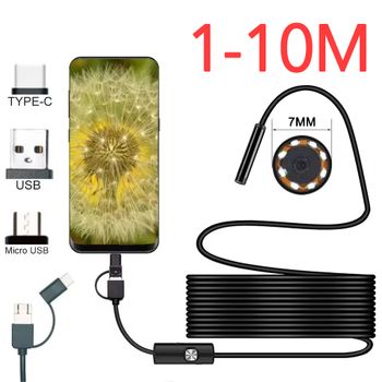 Cámara Endoscópica de 1-10m, Cámara para Teléfono Android Tipo C USB, Boroscopio Impermeable de 7MM para Inspección de Lentes de Automóviles, Lente de Videocámara