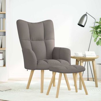 Sillón De Salón | Silla | Silló De Relax Con Taburete De Tela Gris Taupé