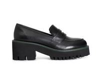 mocasin de piel para mujer con suela negra y ribete de color blackgreen