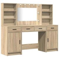 conjunto de mesa de vestidor con led 3 piezas roble sonoma