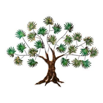 Decoración Pared De Metal Maple Verde Marrón 115x90 Cm