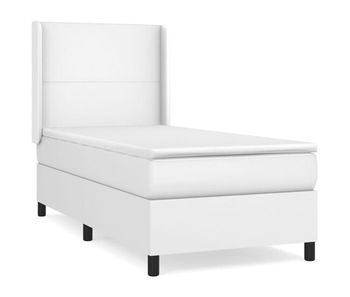 Cama box spring con colchón cuero sintético blanco 90x190 cm diseño plano