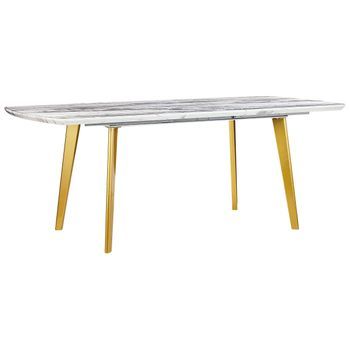 Mesa De Comedor Efecto Mármol Mdf Patas De Hierro Dorado Tapa Extensible Rectangular 160/200 X 90 Cm Diseño Moderno Mosby