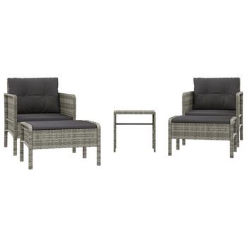 Conjunto De Muebles De Jardín 5 Uds | Mesa Y Sillas Y Cojines Ratán Sintético Gris