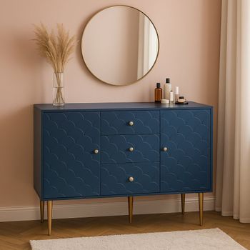 Muebles de baño azul marino con patrón de escala