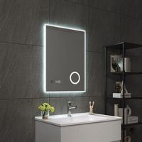 espejo de pared con led lizzano para bano ip65 con antivaho y lupa aluminio 80 x 60 x 3 cm - blanco protec
