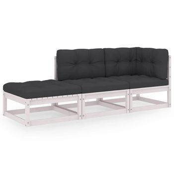 Conjunto De Muebles De Jardín 3 Uds | Mesa Y Sillas Y Cojines Madera Pino Maciza