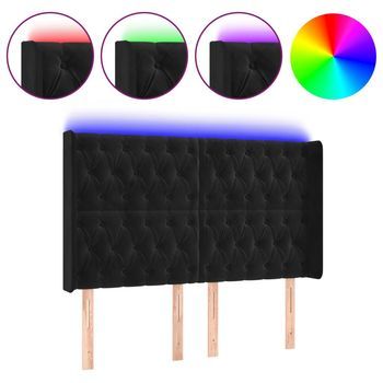 Cabecero | Panel De Cabecera | Decoración De Pared Con Led De Terciopelo Negro 163x16x118/128 Cm