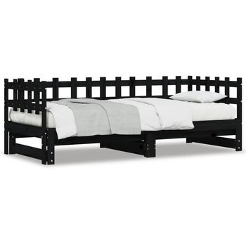 Sofá Cama Extraíble Madera Maciza De Pino Negro 2x(90x200) Cm Vidaxl